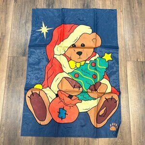 Vintage Christmas Santa Teddy Bear Wall Hanging Flag Garden Tapestry 38” x 27”